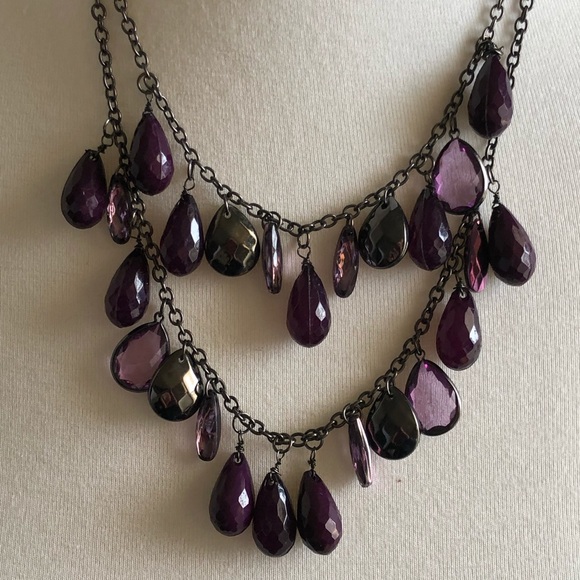 Double Strand Purple Teardrop Necklace - Picture 2 of 7